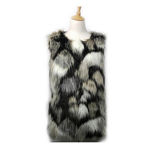 Cardigans & Vests - Faux Long Fur Vest – Multi Color - VT-9453-1