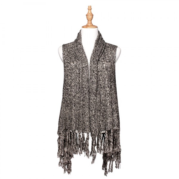 Cardigans & Vests - Knitted Cardigan with Tassels -Black - VT-AO624BK