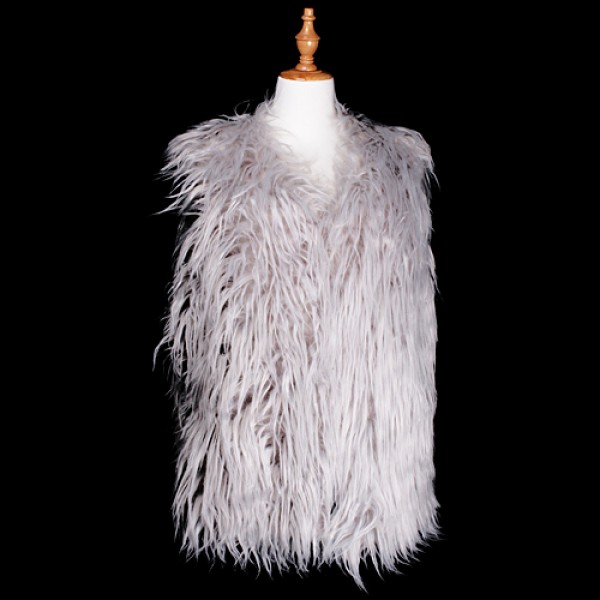 Cardigans & Vests - Faux Long Fur Vest - Grey - VT-AO637GY