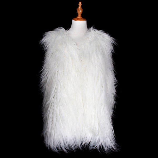 Cardigans & Vests - Faux Long Fur Vest - White - VT-AO637WT