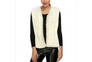 Women Sleeveless Faux Fox Fur Vest - Ivory - VT-AO639IV