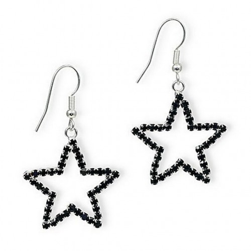 Dangling Rhinestones Star Earrings - Black - ER-20677JT