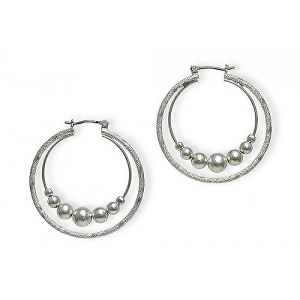 Double Hoops Earrings - Silver Ball - ER-20875S