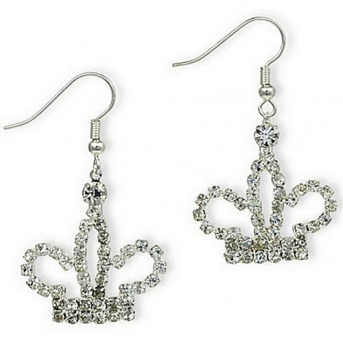 Dangling Rhinestones Crown Earrings - Clear - ER-20950