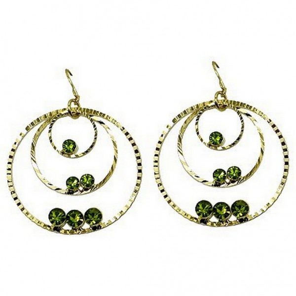 Triple Hoops Crystal Dangle Earrings/ Gold Tone - Lime - ER-ACQE4069F