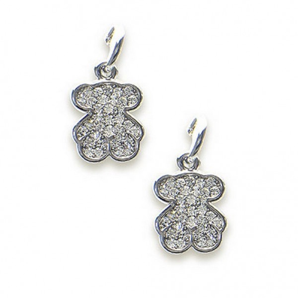 T-Bear Charm w/ Crystals Earrings - Rhodium Plating - Clear - ER-E2034CL