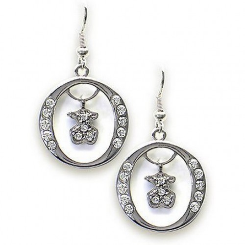 T-Bear Charm w/ Crystals Earrings - Rhodium Plating - Clear - ER-E2495CL