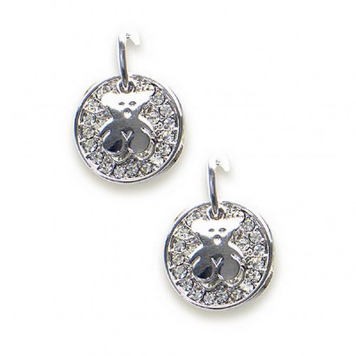 T-Bear Charm w/ Crystals Earrings - Rhodium Plating - Clear - ER-E2596CL