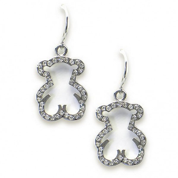 T-Bear Charm w/ Crystals Earrings - Rhodium Plating - Clear - ER-E2598CL