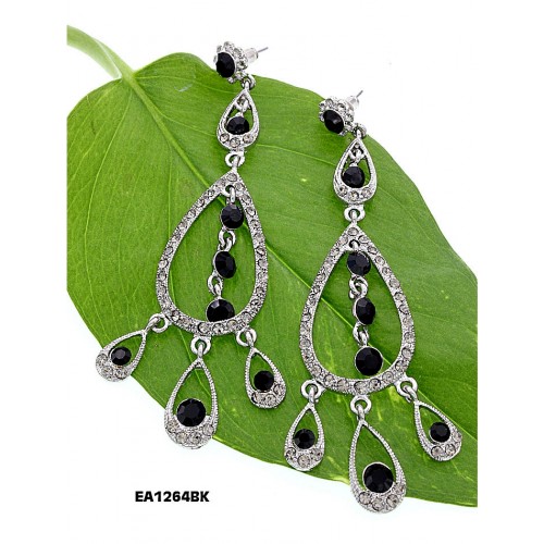 Chandelier Crystal Earrings - Black - ER-EA1264BK