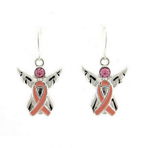 Ear Rings - Angel with Pink Ribbon - Pink