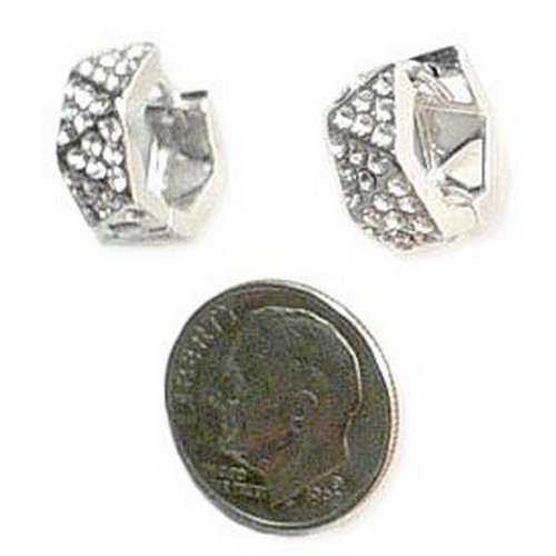 Rhodium Plated Rhinestone Small Hoop Earrings - ER-SE1005