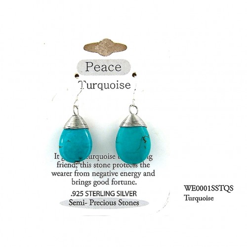 Semi Precious Stone Earrings - Turquoise - "PEACE " - ER-WE0001SS-TQS