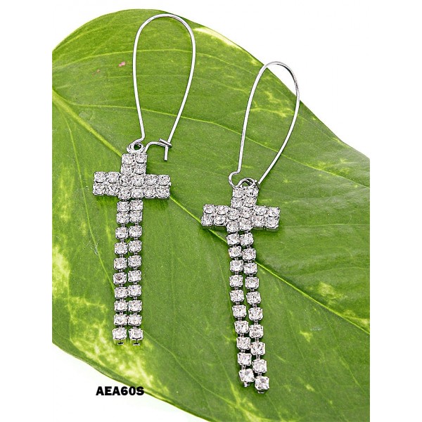Rhinestone Cross Earrings - Clear - ER-AEA60S