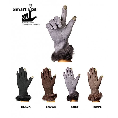 Glove - SmartTips Glove - Solid Fabric w/ Rabbit Fur Trim -GL-108