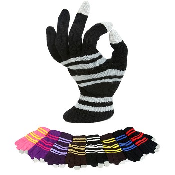 12-pair Striped Knit Smart Tips Touch Screen Gloves - GL-G212A