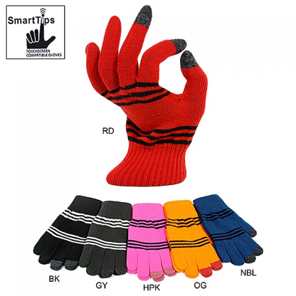Gloves- Knitted Striped SmartTips Touchscreen Gloves - GL-GTK110