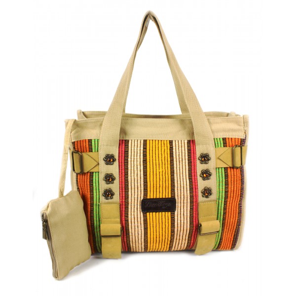 Canvas Shoulder Tote Bag w/ Suede-Like Belt - BG-4898CA