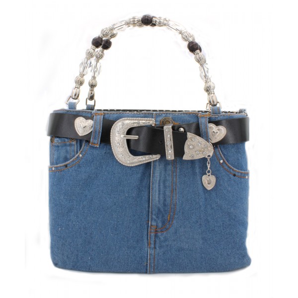 Denim Jean Purse w/ Belt Buckle - BG-BJ119MBK