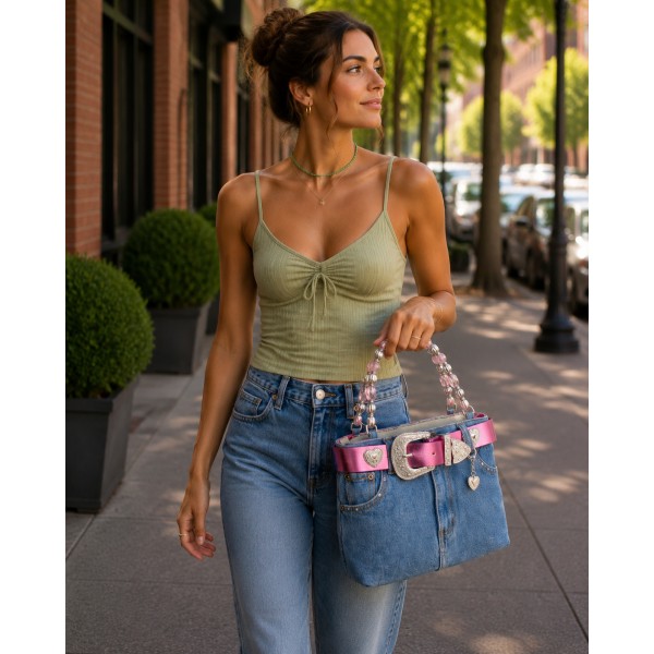 Denim Jean Purse w/ Belt Buckle - BG-BJ119MPK