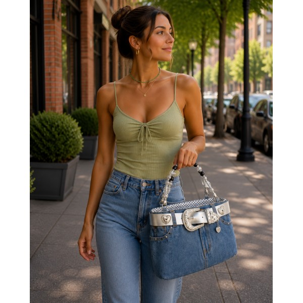 Denim Jean Purse w/ Belt Buckle - BG-BJ119MSV