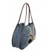 Large Denim Tote Dural Handles W/ Floral Wood Beads - BG-USB085BL-1