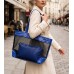 Mesh 2-in-1 Totes w/ Metal Studded Croc Embossed PU Trim - Blue - BG-100845BL