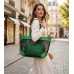 Mesh 2-in-1 Totes w/ Metal Studded Croc Embossed PU Trim - Green - BG-100845GR