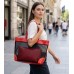 Mesh 2-in-1 Totes w/ Metal Studded Croc Embossed PU Trim - Red - BG-100845R