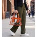 Handbags Wholesale - Clear PVC Tote Bag w/ Croc Embossed Patent Leather-like Trim - Orange