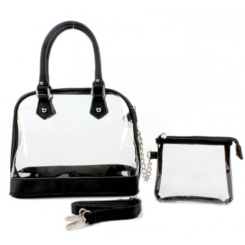 Clear PVC Tote -  Small Bowling Bag w/ Detachable Strap - Black - BG-TM6-5388BK