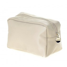 Nylon Cosmetic Bag with Gold Plating Metal Zipper and Puller - Beige Color - BG-HM1012BE