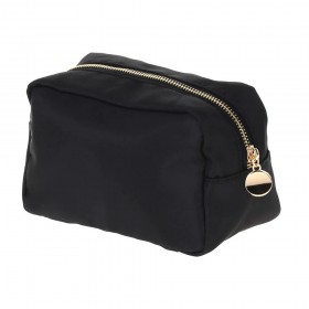 Nylon Cosmetic Bag with Gold Plating Metal Zipper and Pulle r - Black Colorr  - BG-HM1012BK