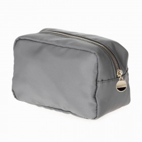 Nylon Cosmetic Bag with Gold Plating Metal Zipper and Pulle r - Gray Color  - BG-HM1012GY