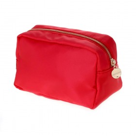 Nylon Cosmetic Bag with Gold Plating Metal Zipper and Pulle r - Red Colorr  - BG-HM1012RD