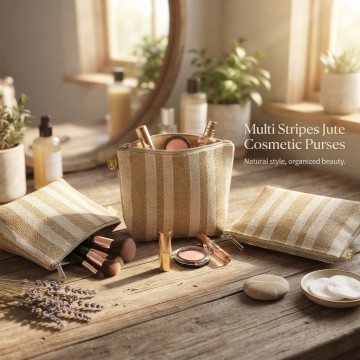 Jute Cosmetic Purses: Multi Stripes - CM-JTP105