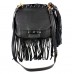 Messenger Bag w/ Genuine Leather Fringes - Black - BG-A43810BK