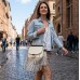 Messenger Bag w/ Genuine Leather Fringes - Bone - BG-A43810BONE