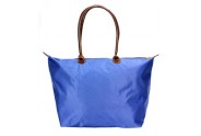 Nylon Large Shopping Tote w/ Leather Like Handles - Blue -BG-HD1293BL