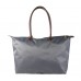 Nylon Large Shopping Tote w/ Leather Like Handles - Grey - BG-HD1293GY