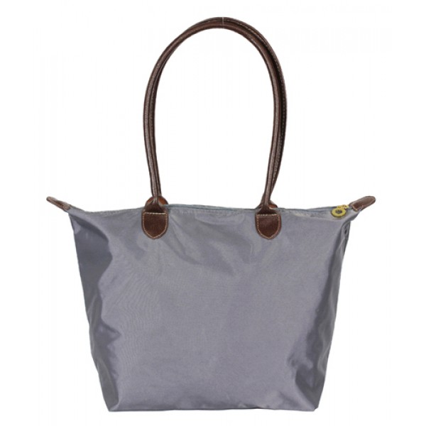 Nylon Medium Shopping Tote w/ Leather Like Handles - Grey - BG-HD1641GY