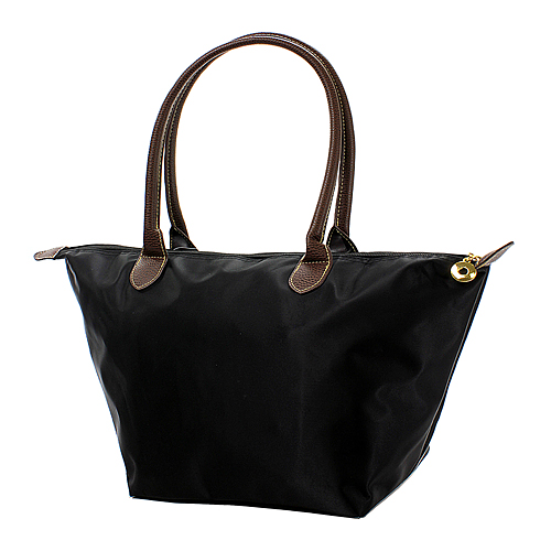 Nylon Medium Shopping Tote w/ Leather Like Handles - Black - BG-NL2016BK