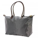 Nylon Large Shopping Tote w/ Leather Like Handles - Gray - BG-NL2018GY