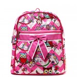 Quilted Cotton Backpack - Owl & Chevron Printed - Pink - BG-OW401PK