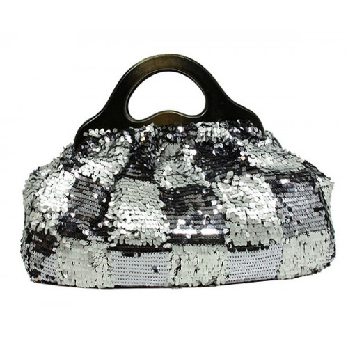 Designer Sequined Satchel Handbags w/ Checker Design - L. Grey - BG-8394LGY 