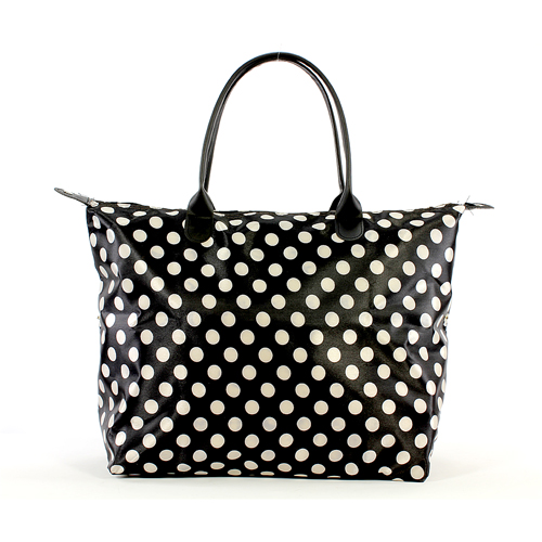 Shopping Tote w/ Polka Dots Print - Black - BG-101319B