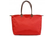 Nylon Large Shopping Tote w/ Leather Like Handles - Red - BG-HD1293RD