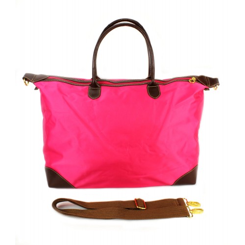 Nylon Large Shopping Tote w/ Nylon Shoulder Strap - Fuchsia - BG-HD1294FU