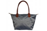 Nylon Small Shopping Tote w/ Leather Like Handles - Grey - BG-HD1361GY