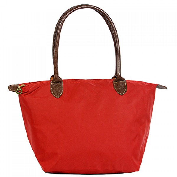 Nylon Small Shopping Tote w/ Leather Like Handles - Red - BG-HD1361RD